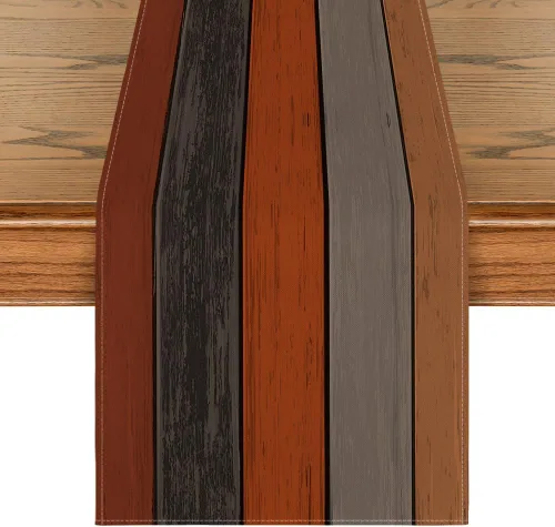 Vista 10 de Artoid Mode Camino de mesa marrón retro con textura de madera rústica, decoración de mesa de comedor de primavera de temporada para decoración