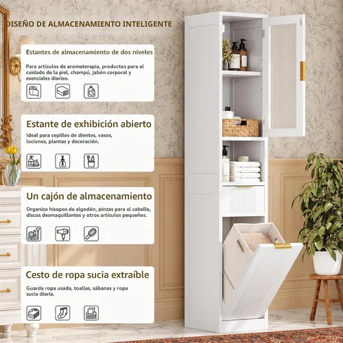Vista 7 de Feonase Gabinete de almacenamiento de baño de 67 pulgadas de alto para Blanco perla
