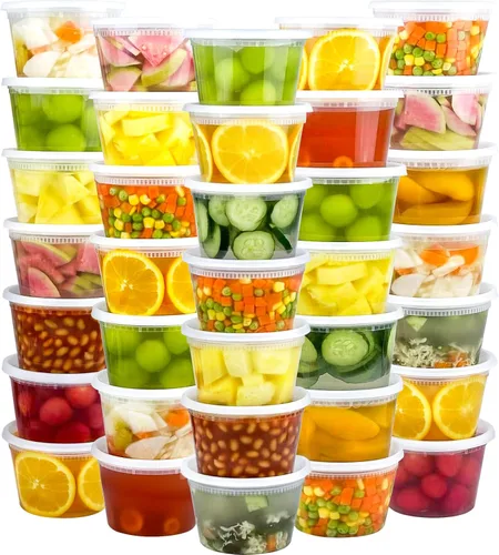 Vista 9 de Dipoo 60 juegos (120 piezas) recipientes Deli con tapas de 8 oz, recipientes de plástico herméticos, a prueba de fugas y sin BPA para llevar