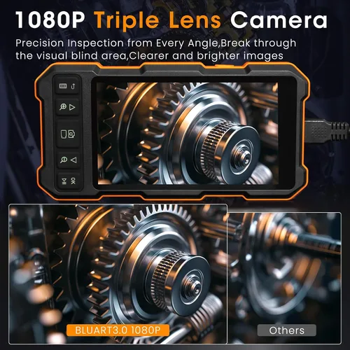 Vista 2 de Epicmate Cámara de Inspección de Alcantarillado con Triple Lente - Cámara Serpiente con Luz 16.5 pies, Endoscopio con Pantalla IPS de 5" con Luces