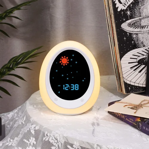 Vista 6 de Reloj Despertador para Niños, Reloj de Entrenamiento del Sueño para Niños Pequeños con Sol y Luna, Máquina de Sonidos, Luz Nocturna, Reloj