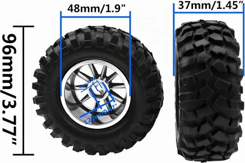 Vista 6 de Neumáticos de goma OD96mm de 10 radios y llantas de plástico, cubo hexagonal de 0.472 in, neumáticos RC de 1.9 pulgadas, compatibles con Axial SCX10