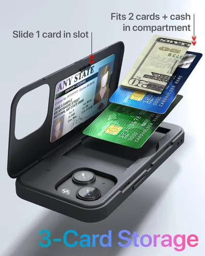 Vista 3 de TORU CX Slim - Funda tipo cartera para iPhone 15, funda protectora a prueba de golpes resistente con tarjetero oculto y ranura para tarjetas, espejo