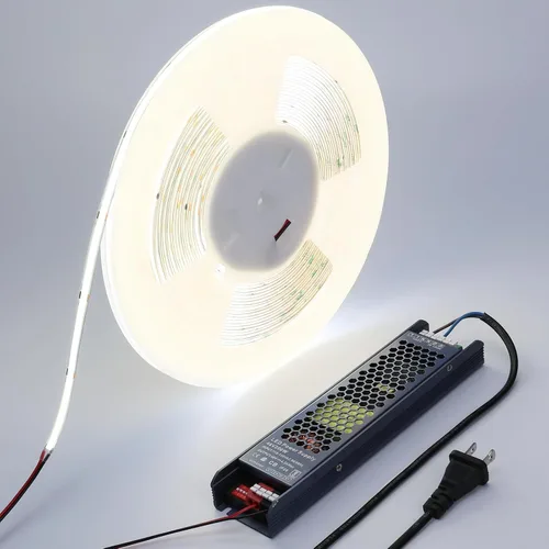 Vista 8 de BENLUN Tira de luz LED COB de 48 V, 65.6 pies, 3000 K, luz blanca cálida, flexible, cortable, luces de cinta LED 8W/M 480LEDs/M CRI 92 con fuente