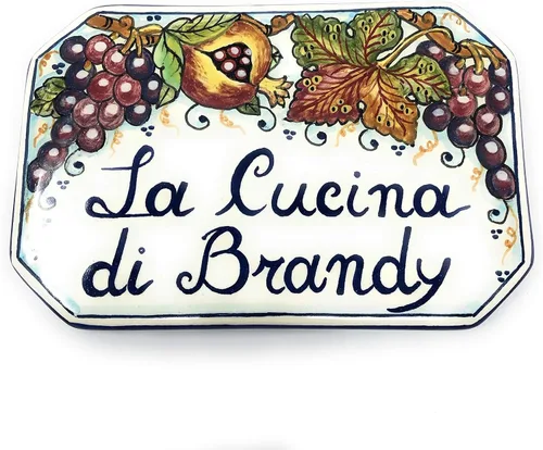 Vista 4 de CERAMICHE D'ARTE PARRINI - Azulejo de cerámica italiana de cerámica personalizada Número de casa placas cívicas decoradas frutas pintadas a mano