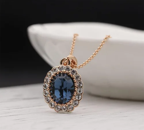 Vista 4 de Collar con colgante de cristal de Swarovski en forma ovalada, joyería de moda para mujer, Cristal, cristal