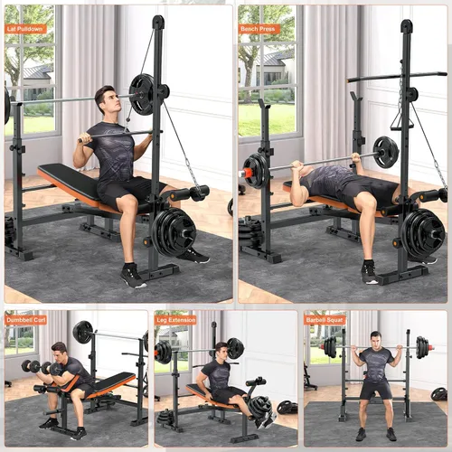 Vista 6 de Fostoy 880lbs Weight Bench Set with LAT Pulldow, Bench Press Rack with Leg Extension/Curl and Preacher Curl, 8 in 1 Olympic Weight Benches for Home