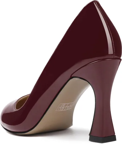 Vista 7 de SKYSTERRY Zapatos de tacón alto con punta redonda y patente para mujer, zapatos de tacón alto de 3.3 pulgadas