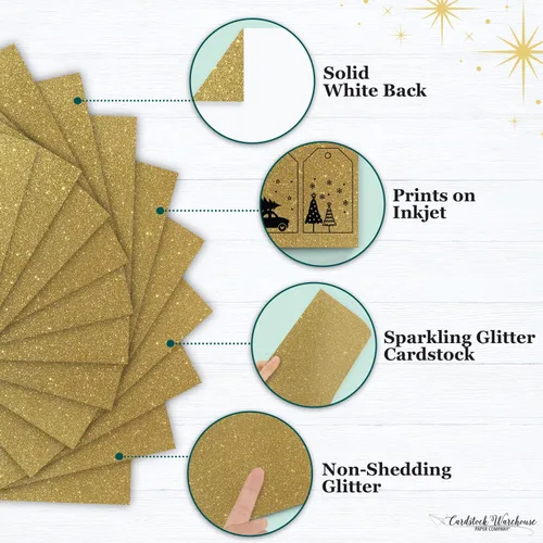 Vista 3 de Cardstock Warehouse Diamond Print Inkjet Glitter - Papel de cartulina con purpurina dorada de alta calidad, 15 hojas, 8.5 x 11 pulgadas, 104