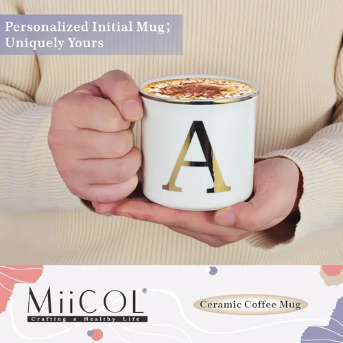 Vista 3 de Taza de Café de Cerámica Miicol 16 oz, Taza de Café Monograma, Taza de Té con Inicial Dorada, Taza de Té Personalizada, Regalo Único, Taza Grande
