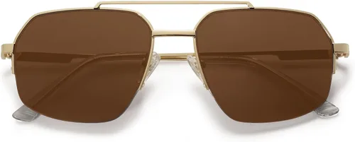 Vista 25 de SOJOS Trendy Aviator Sunglasses Mens Womens Retro Double Bridge Metal Frame Semi-Rimless Shades SJ1191