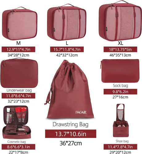 Vista 2 de BAGAIL - Conjunto de 7 u 8 bolsas y maletines organizadores de equipaje, ideales como accesorios de viaje