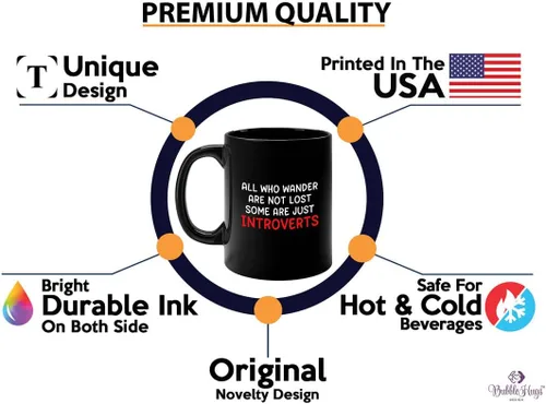 Vista 2 de Divertida taza de café introvertida de 11 onzas, color negro, todos los que vagan son - Regalo para su persona hogareña, persona solitaria, persona