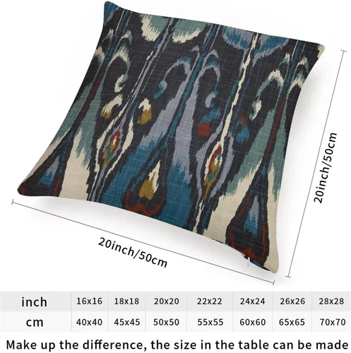Vista 2 de Funda de almohada de lino con cremallera para sofá de estilo bohemio turco Ikat, azul, verde, rojo, crema, blanco, con cremallera, para sala