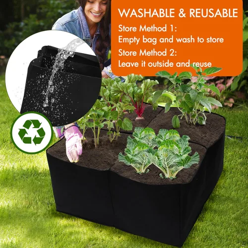 Vista 6 de Gardzen Paquete de 2 camas de jardín elevadas de tela, 2 x 2 x 1 pies, 4 rejillas para jardinería de pies cuadrados, caja de plantación