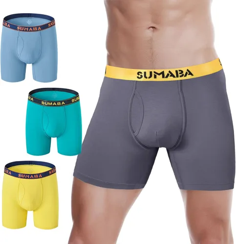 Vista 22 de SUMABA Calzoncillos tipo bóxer de pierna larga para hombre, con bolsa que no se suben para hombre 1 paquete: verde militar02