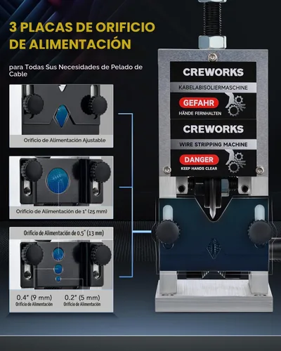 Vista 4 de CREWORKS Máquina pelacables manual, máquina peladora de cables de 0.06"-1", herramienta de pelado de cables para alambre de chatarra de 0.059-0.984