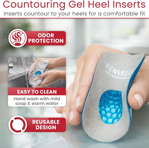 Vista 6 de Vive Envelop - Taloneras de gel para mujeres, hombres, espolón óseo, soporte para fascitis plantar, inserciones de zapatos que proporcionan alivio