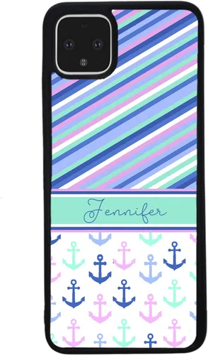 Vista 3 de Nautical Anchors Pin Stripes - Funda de goma negra personalizada para teléfono compatible con Google Pixel 10, 10 Pro, 10 Pro XL, 9a, 9 Pro, Pixel