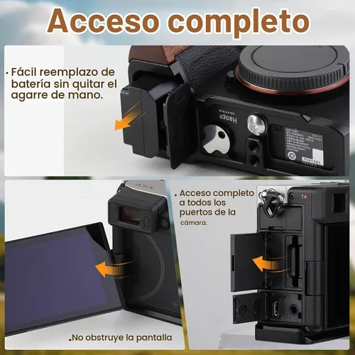 Vista 4 de Haoge Mango lateral de madera para cámara Sony A7CR a7cii, empuñadura, agarre de soporte en forma de L con placa de liberación rápida Arca
