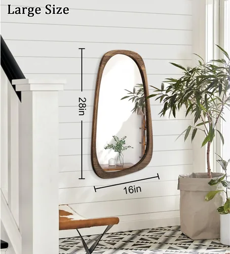 Vista 2 de AAZZKANG Espejo de pared grande con marco de madera, espejos colgantes irregulares vintage de 28 x 16 pulgadas, asimétrico para baño, dormitorio