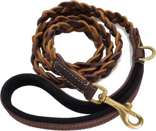 Vista 9 de Blazing Paws Vibrania Correa corta de piel envejecida súper suave y gruesa de 4 pies de ancho con anillo lateral, trenzado completo, para perros
