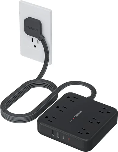 Vista 14 de TESSAN – Regleta de alimentación con USB, cable de extensión con 6 salidas ampliamente espaciadas 2100 Joules Surge Protector Power Strip, 6