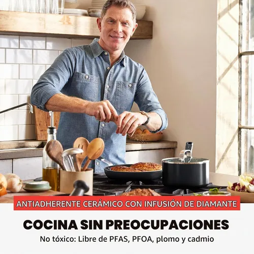 Vista 2 de GreenPan x Bobby Flay - Juego de ollas y sartenes antiadherentes de 10 piezas, cerámica de diamante sin PFAS, apto para inducción, fácil de limpiar