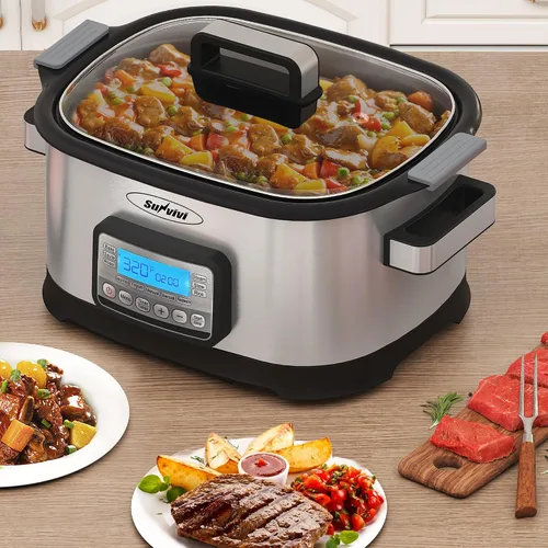 Vista 2 de Multicocina 11 en 1, horno asador de olla lenta de 6.5 cuartos de galón, olla multifuncional programable digital con temporizador, control