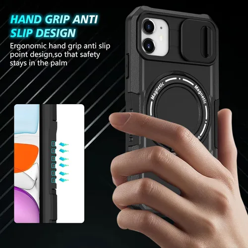 Vista 2 de Funda magnética para iPhone 11, soporte de anillo con ventana corrediza, funda protectora mate a prueba de golpes para iPhone 11 6.1, fundas