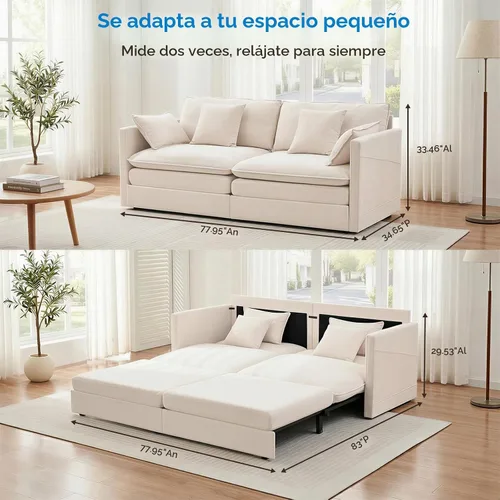 Vista 2 de Mjkone Sofá cama extraíble tamaño Queen de 78 pulgadas de ancho, color beige