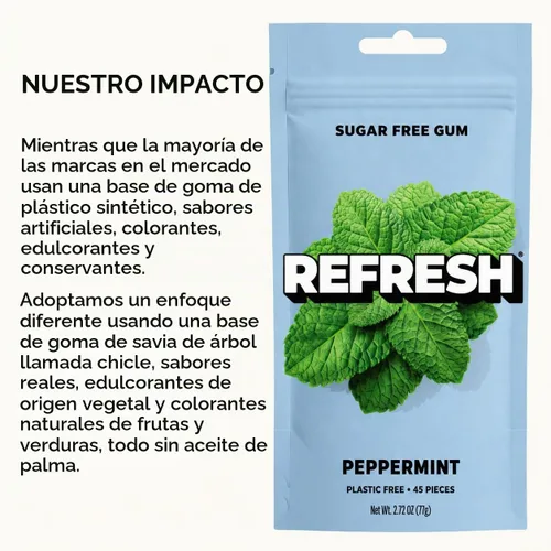 Vista 7 de Refresh Gum Peppermint, goma de mascar de xilitol natural sin azúcar, 45