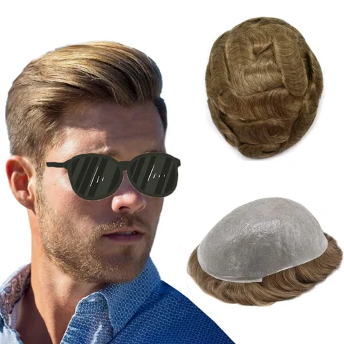 Vista 32 de Pieza de pelo para hombre, sistema de reemplazo de cabello de piel ultra fina para hombres, pieza de pelo de tupé para hombres, cabello humano real