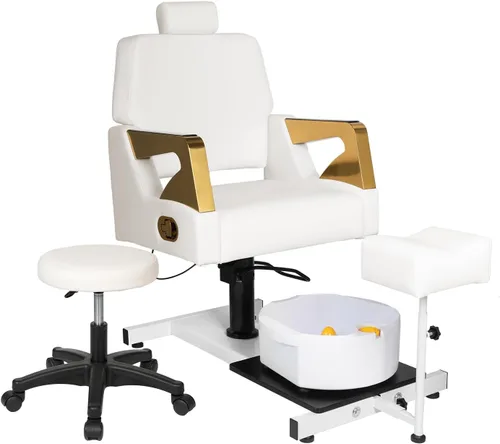 Vista 8 de Silla de pedicura con taburete y baño de pies de masaje, estación de pedicura giratoria de 360°, altura ajustable hidráulica, sin fontanería