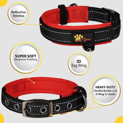 Vista 3 de Collares para perros pequeños, acolchados, ultra cómodos, de neopreno suave, reflectante, resistente, collar pequeño negro