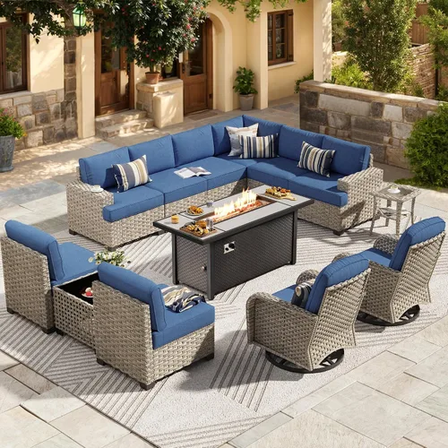 Vista 21 de HOOOWOOO Juego de Muebles Seccionales para Patio al Aire Libre, 6 Piezas Juegos de Conversación de Mimbre Sofá en Forma de L, Sofá Extra Profundo