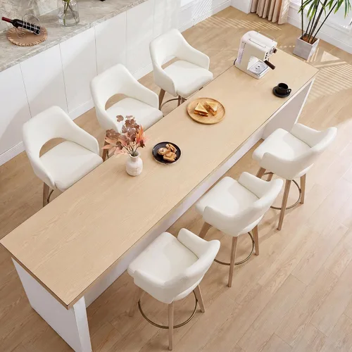 Vista 16 de Zesthouse Juego de 2 taburetes giratorios para mostrador, taburetes de bar de altura de mostrador de madera con respaldo y brazo, taburetes de bar