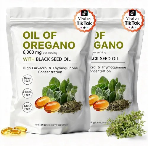 Vista 7 de Cápsulas blandas de aceite de orégano – Aceite de orégano con aceite de semilla negra de 6000 mg Aceite de orégano 2 en 1 Sin OMG – Sin gluten