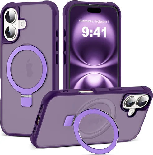 Vista 64 de SKYLMW - Funda compatible con iPhone 11 de 6.1 pulgadas, con soporte magnético invisible tipo anillo, funda translúcida de grado militar, compatible