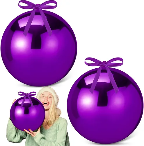 Vista 9 de Zubebe 2 adornos de Navidad gigantes rellenables de 8 pulgadas con cintas, bolas de Navidad de plástico de gran tamaño para decoración de césped al