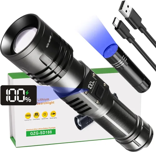 Vista 10 de Linternas LED recargables de alto lúmenes, 10000 mAh de alta potencia impermeable más brillante linterna Zoomable Spotlight linterna