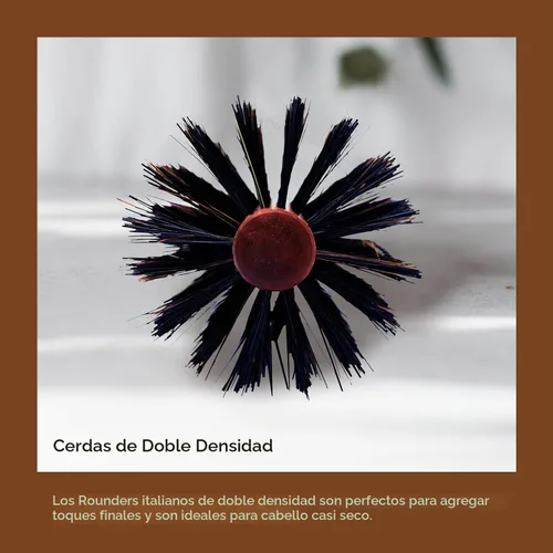 Vista 4 de Spornette Cepillo de pelo redondo italiano de 3 pulgadas (#955-XL) – Cepillo redondo de cerdas de jabalí de doble densidad con mango de madera