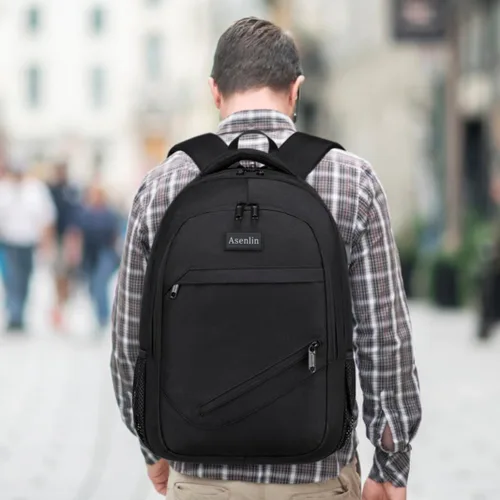 Vista 8 de Mochila Asenlin para portátil de viaje para mujeres y hombres, mochila resistente al agua para negocios, delgada y resistente, con puerto USB