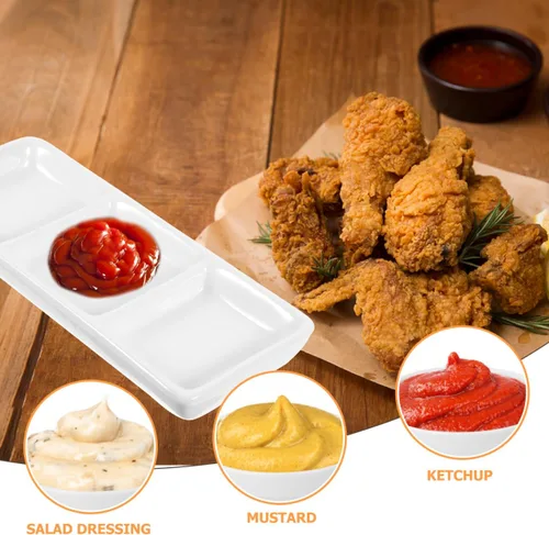 Vista 6 de Healeved Juego de 2 bandejas de cerámica para servir aperitivos, 3 compartimentos, platos divididos rectangulares para salsa de soja, condimentos