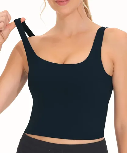 Vista 2 de THE GYM PEOPLE Brasier deportivo de cuello cuadrado para mujer, diseño de línea larga, extraíble, acolchado, para yoga