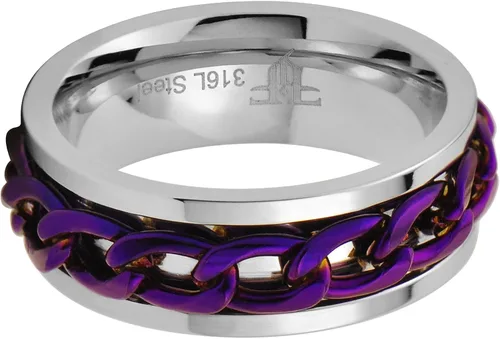 Vista 4 de Fantasy Forge Jewelry Anillo giratorio de cadena púrpura para mujer y hombre de acero inoxidable para meditación antiansiedad, tallas 5-17, Metal
