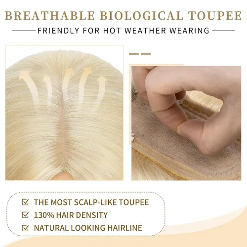 Vista 4 de Hairro Toppers de cabello humano 100% real para mujeres sin flequillo, postizos de cabello real con clip, base de seda transpirable para cubrir