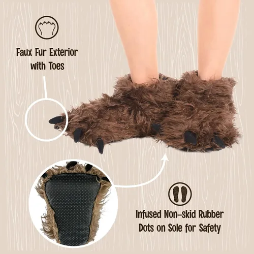 Vista 4 de Lazy One - Pantuflas con diseño de garra de animal para niños y adultos, disfraz divertido para niños, cálidas pantuflas peludas