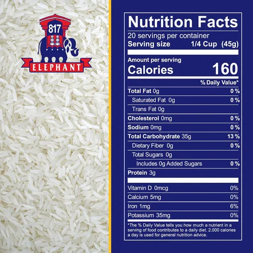 Vista 2 de Arroz jazmín elefante 817 blanco hom mali tailandés, 2 libras (paquete de 2) Auténtico arroz blanco, ideal para recetas tailandesas, curry