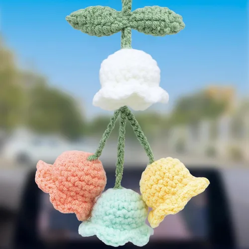Vista 14 de Accesorios para colgar espejos de automóvil, colgante de flor de lirio tejido hecho a mano, bonita decoración colgante de ganchillo para espejo